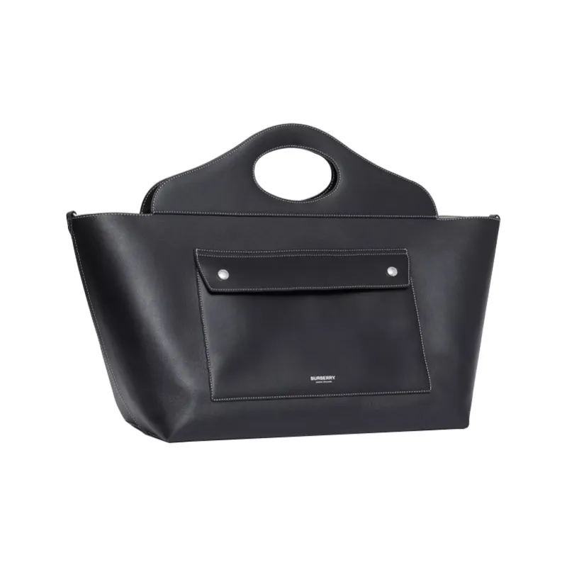 Burberry Pocket Bag Leather Tote Bag Shopping Bag Handbag Women's Black-1