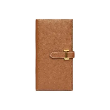 HERMES Bearn Cow Leather Wallet Women's Gold Brown