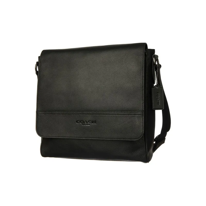 COACH Houston Pebbled Leather Messenger Bag Shoulder Bag Crossbody Bag Large Size Men's Black-1