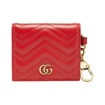 GUCCI Marmont Leather Wallet Money Clip Card Holder Women's Red