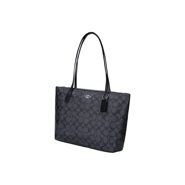 COACH Zip Top Tote PVC With Skin Tote Bag Shopping Bag Shoulder Bags Women's Black Gray Color-1