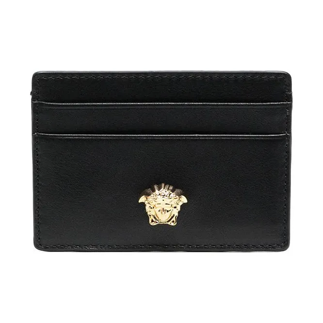 VERSACE Cow Leather Card Holder Men's Black-0