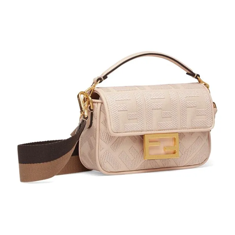 FENDI Baguette Cotton Shoulder Bag Crossbody Bag Handbag Mini Women's Pink-1