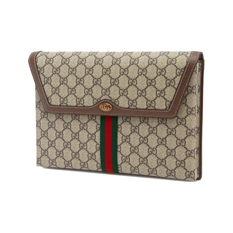 GUCCI Cow Leather Envelope Bag Clutches Regular Men's Ebony/Brown-1