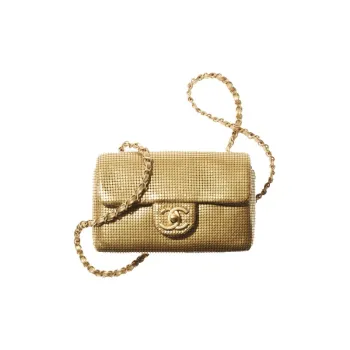CHANEL 21K Winter Leather Handbag, Shoulder Bag, Crossbody Bag Mini Women's Gold