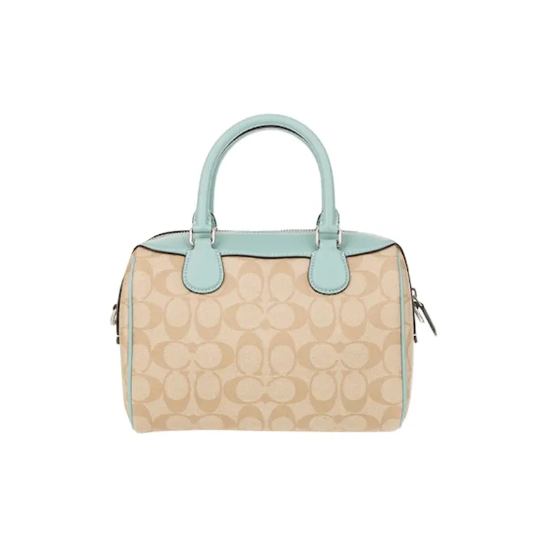 COACH Leather Boston Bag Portable Crossbody Bag Shoulder Bag Small Size Women's Mint Green Khaki Monogram-3