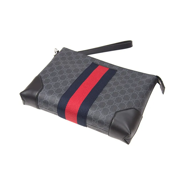 GUCCI Ophidia Canvas With Leather Clutch Men's Black Gray Color-4