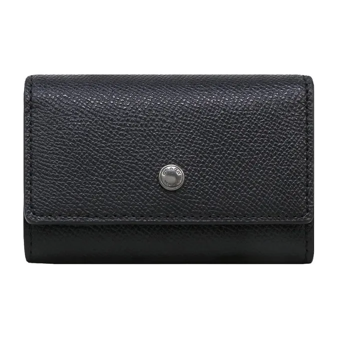 COACH Key Case Leather Key Pouch Men's Black-0