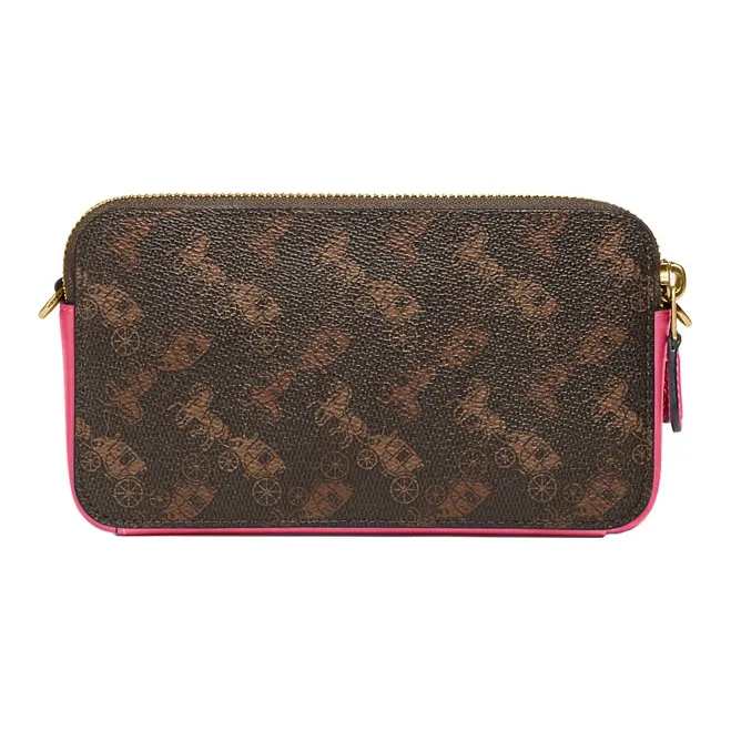 COACH Kira Canvas With Leather Crossbody Bag Trumpets Women's Dark Brown & Rose Red-1