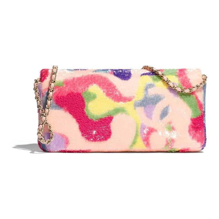 CHANEL Sequins & Gold Metal Crossbody Bag, Shoulder Bag Mini Women's Pink Multicolor-1