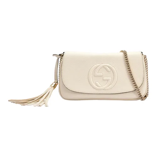 GUCCI Leather Shoulder Bag Women's White