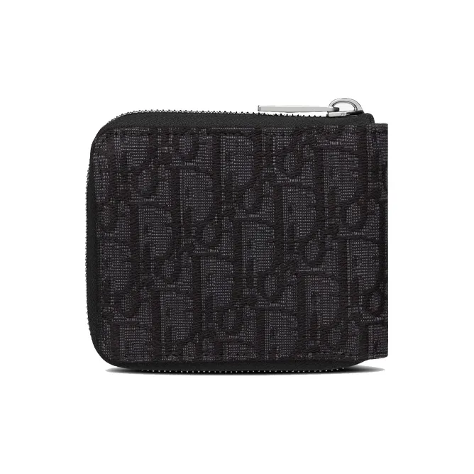DIOR Calfskin Card Holder With Zipper Wallet Men's Black-1