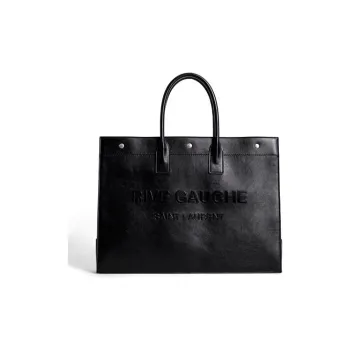 SAINT LAURENT Rive Gauche Cow Leather Tote Bag, Shopping Bag, Handbag Large Size Unisex Black