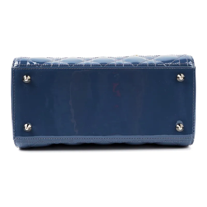 DIOR Lady Dior Patent Leather Cowhide Dior Bag Shoulder Bag Crossbody Bag Handbag Medium Size Women's Dark Denim Blue-4