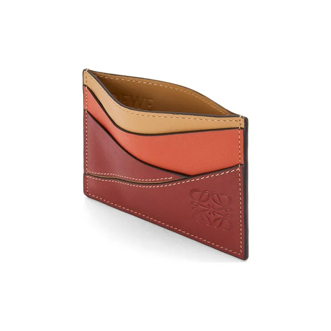 LOEWE Puzzle Calfskin Card Holder Women's Dark Red & Sand Dune-1