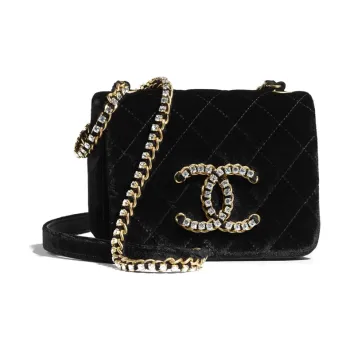 CHANEL Velour, Crystal Flap Bag, Shoulder Bag, Crossbody Bag Mini Women's Black