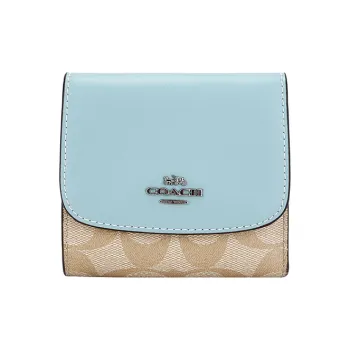 COACH Leather Wallet Women's Blue/Green With Khaki Monogram
