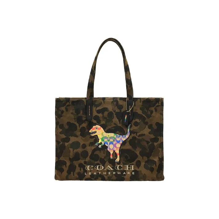 COACH Recycled Tote Eco Friendly Material Canvas Tote Bag, Shopping Bag, Handbag, Shoulder Bag Men's Brown Camouflage-0
