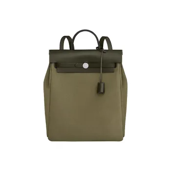 HERMES Herbag Zip Canvas With Hunter Cow Leather Portable Backpack Regular Unisex Olive Green/Khaki