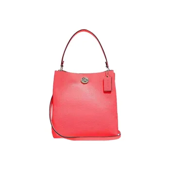 COACH Charlie Pebbled Leather Bucket Bag Handbag Shoulder Bag Crossbody Bag Large Size Women's Light Coral Red