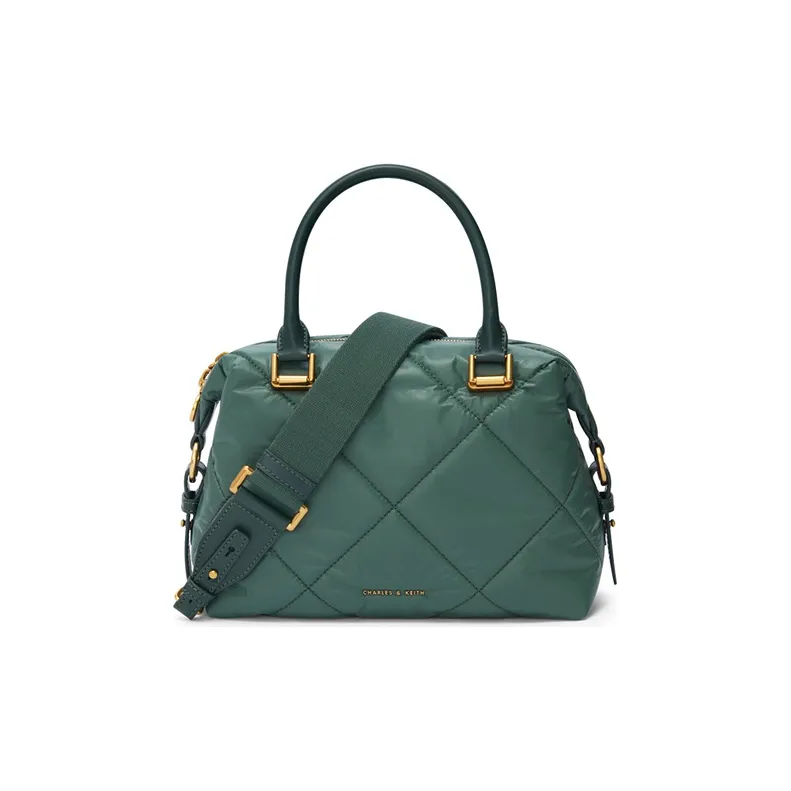 CHARLES&KEITH PU, Textile Mixture Boston Bag, Shoulder Bag, Handbag Large Size Women's Multicolor-9