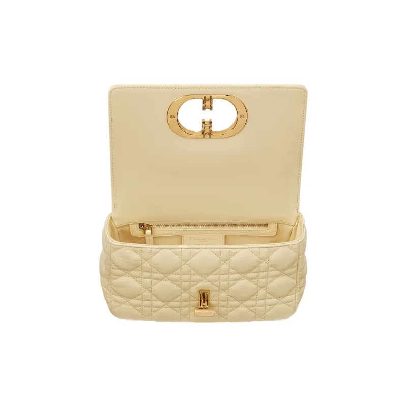DIOR Caro Soft Cow Leather Shoulder Bag, Crossbody Bag, Handbag Trumpets Women's Light Yellow-3