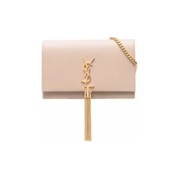 SAINT LAURENT KATE Cow Leather Fringe Wallet Crossbody Bag Shoulder Bag Women's Beige