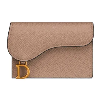 DIOR Saddle Grain Cow Leather Saddle Bag Card Holder Women's Crimson/Light Umber