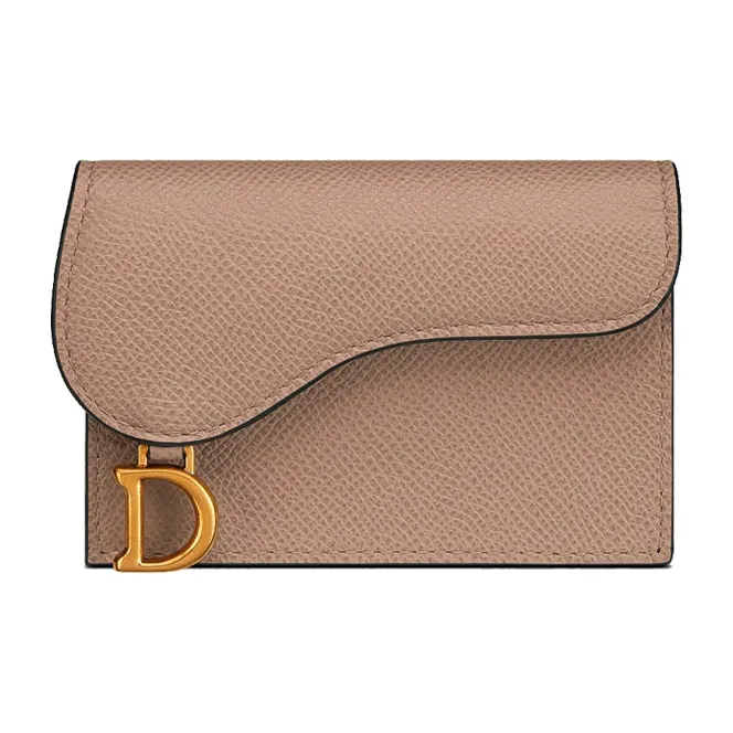 DIOR Saddle Grain Cow Leather Saddle Bag Card Holder Women's Crimson/Light Umber-0