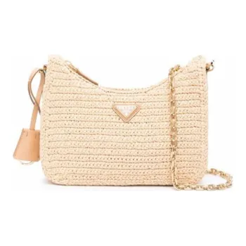 PRADA Re-Edition Straw Shoulder Bag Crossbody Bag Women's Light Brown