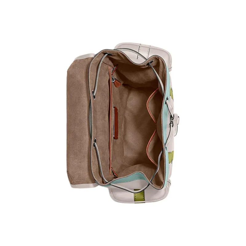 COACH Cow Leather Patchwork With Fabric Laptop Bag Travel Bag Backpack Large Size Men's White Green Multicolor-2