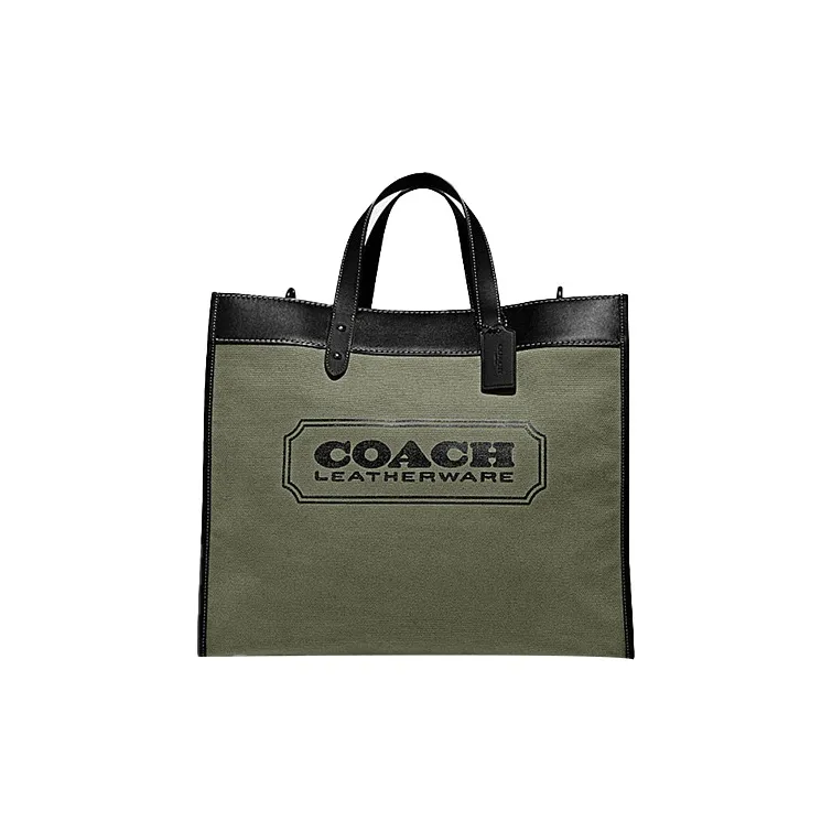COACH Field Cow Leather Tote Bag Shopping Bag Handbag Crossbody Bag Large Size Men's Army Green-0