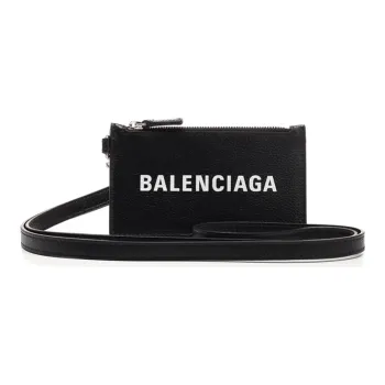 Balenciaga Grained Calfskin Card Holders Coin Purses Wallets Women's Black