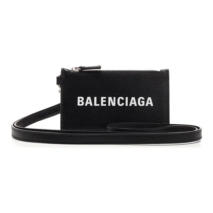 Balenciaga Grain Calfskin Card Holder, Coin Purse, Wallet Women's Black-0