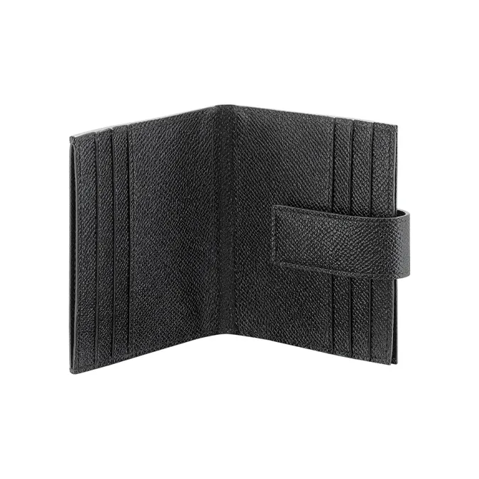 BVLGARI Grained Calfskin Foldable Credit Card Holder Card Wallet Men's Black-1