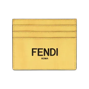 FENDI Cow Leather Card Clip Card Holder Men's Yellow