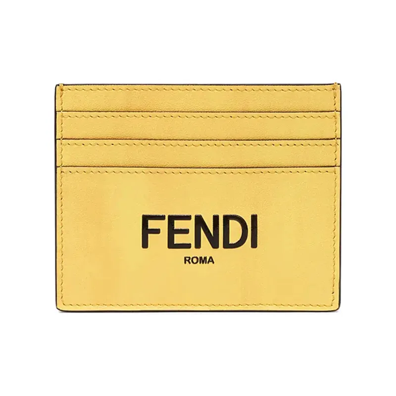 FENDI Cow Leather Card Clip Card Holder Men's Yellow-0