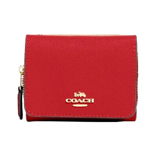 COACH Trifold Wallet Leather Clutches Wallets Women's Red