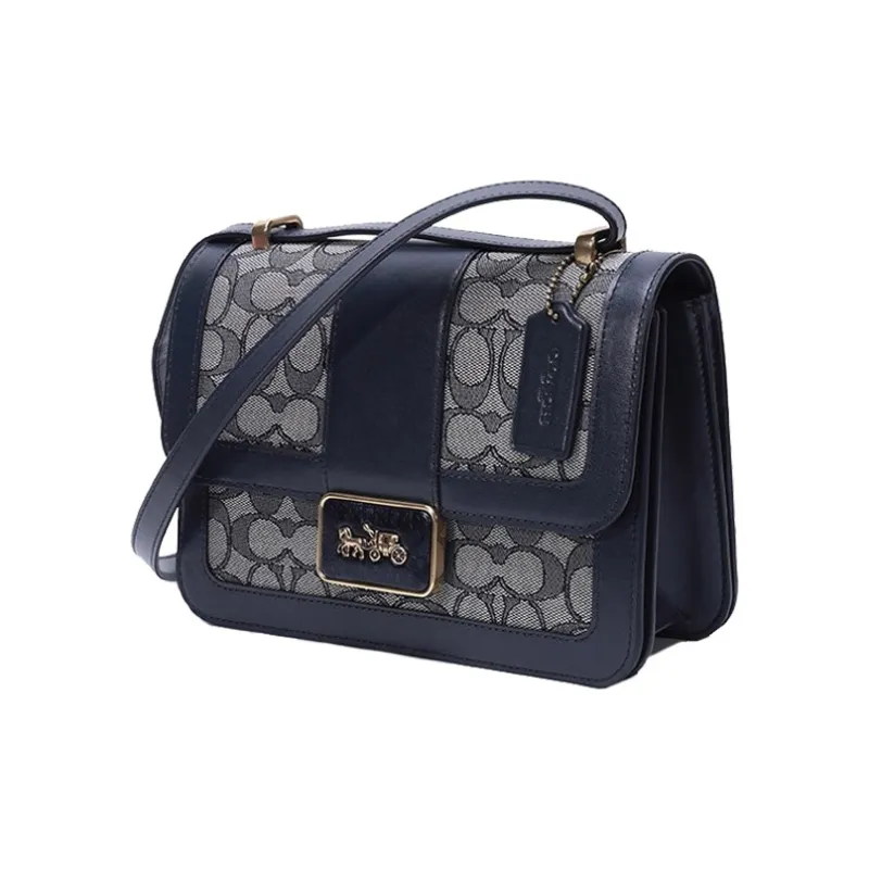 COACH Alie Canvas With Leather Messenger Bag, Crossbody Bag Trumpets Women's Denim Marine Blue-1