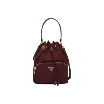 PRADA Duet Leather Bucket Bags Shoulder Bag Crossbody Bag Handbag Women's Garnet Red