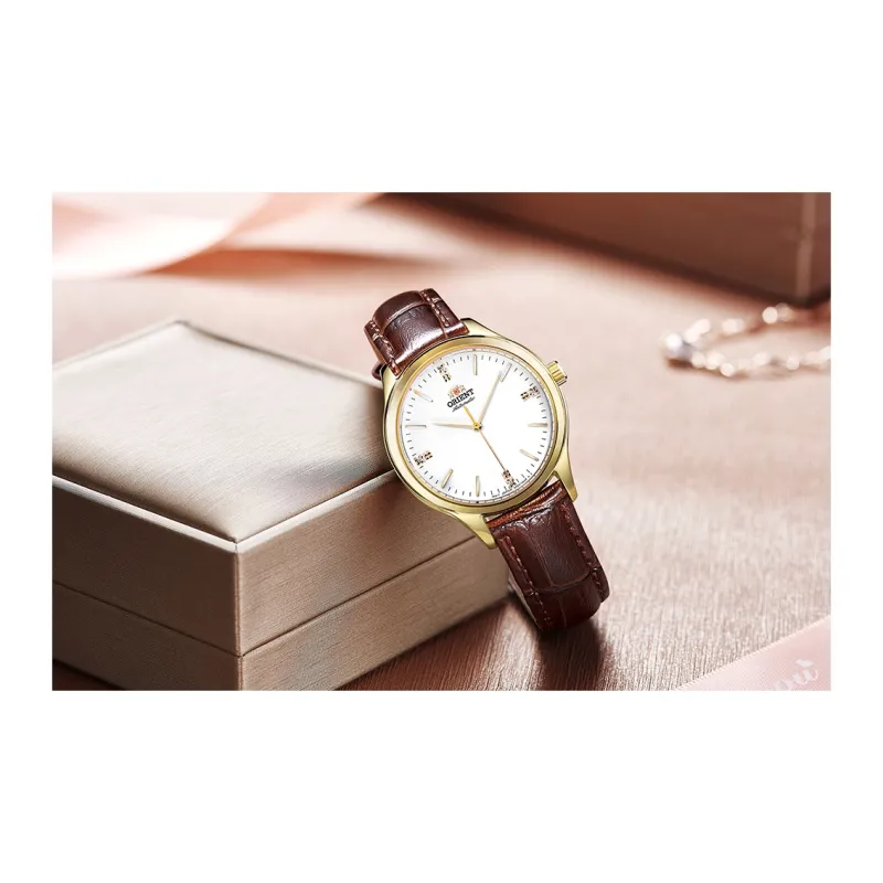 ORIENT Mechanical Movement Cowhide Strap Watch 32mm Women's Watch Gold Dial RA-NB0104S-4