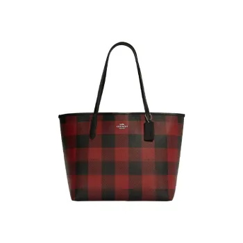COACH City Canvas Leather Tote Bag, Shopping Bag, Shoulder Bag Women's Black Red