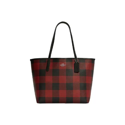 COACH City Canvas Leather Tote Bag, Shopping Bag, Shoulder Bag Women's Black Red