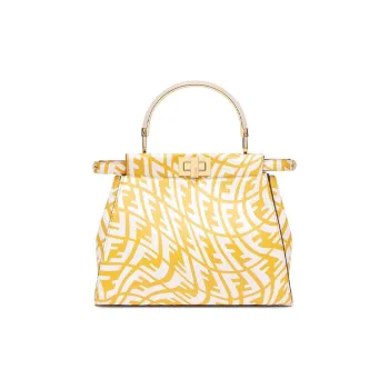 FENDI Peekaboo Calfskin Handbag Shoulder Bag Crossbody Bag Mini Women's Yellow