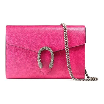 GUCCI Dionysus Leather Patchwork Cow Leather Chain Wallet Shoulder Bag Crossbody Bag Mini Women's Fuchsia