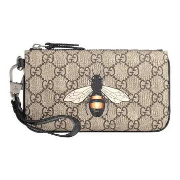 GUCCI Canvas With Leather Coin Purse Clutch Men's Beige/Ebony
