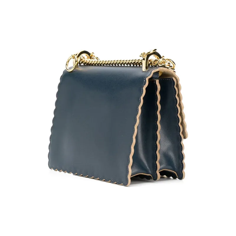 FENDI Kan I Leather Chain Shoulder Bag Crossbody Bag Small Size Women's Dark Blue/Navy Blue-1