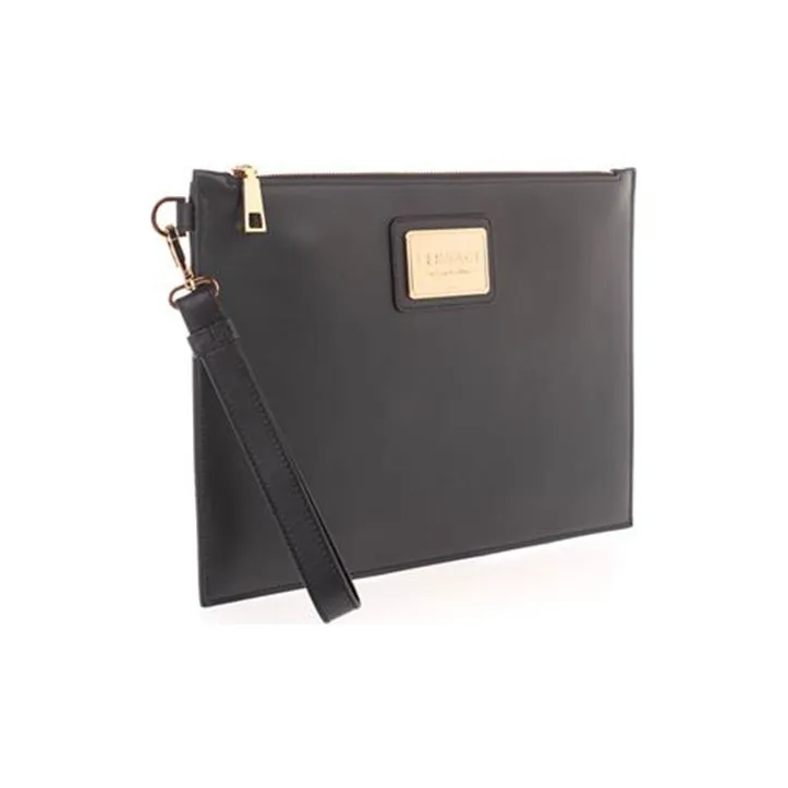 VERSACE Cow Leather Coin Purse, Clutch Men's Black-2