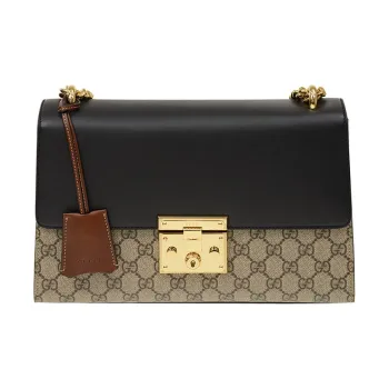 GUCCI Canvas With Leather Lock Bag Handbag Shoulder Bag Crossbody Bag Medium Size Women's Black