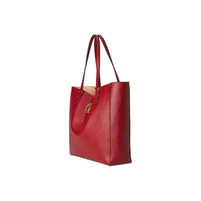 GUCCI Leather Tote Bag Shopping Bag Shoulder Bag Handbag Medium Size Women's Red-1